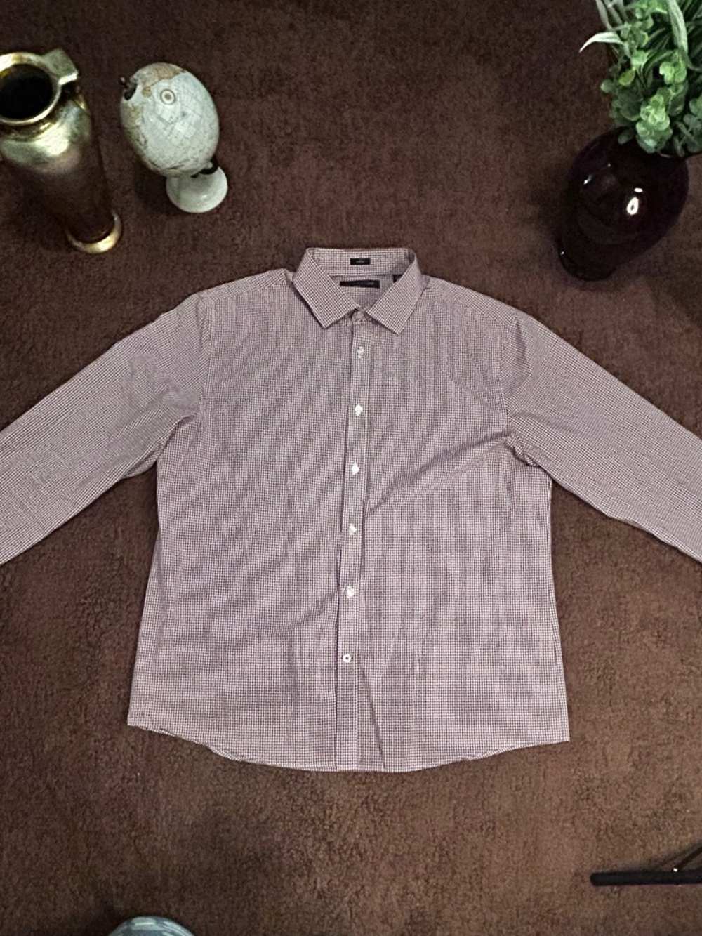 Tommy Hilfiger Men's Light Burgundy Checked Dress Shirt
